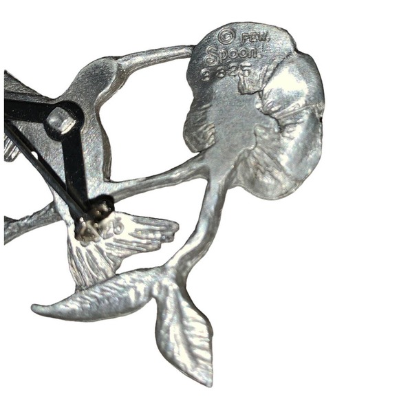 Vintage Hummingbird Brooch Pewter Flower Pin Signed Spoon 3825 Figural Bird 3” - Picture 7 of 10